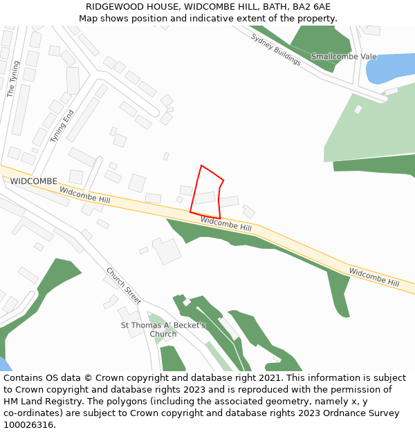 RIDGEWOOD HOUSE, WIDCOMBE HILL, BATH, BA2 6AE: Location map and indicative extent of plot