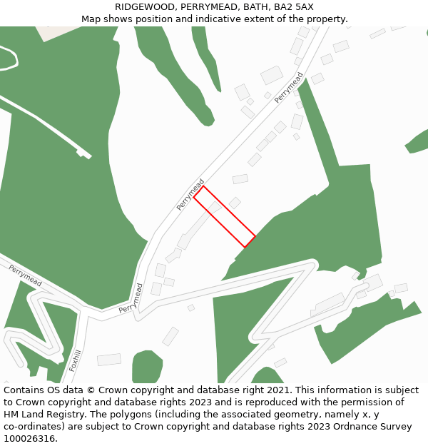 RIDGEWOOD, PERRYMEAD, BATH, BA2 5AX: Location map and indicative extent of plot