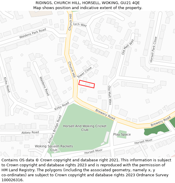 RIDINGS, CHURCH HILL, HORSELL, WOKING, GU21 4QE: Location map and indicative extent of plot