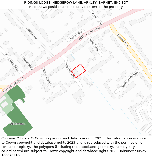 RIDINGS LODGE, HEDGEROW LANE, ARKLEY, BARNET, EN5 3DT: Location map and indicative extent of plot