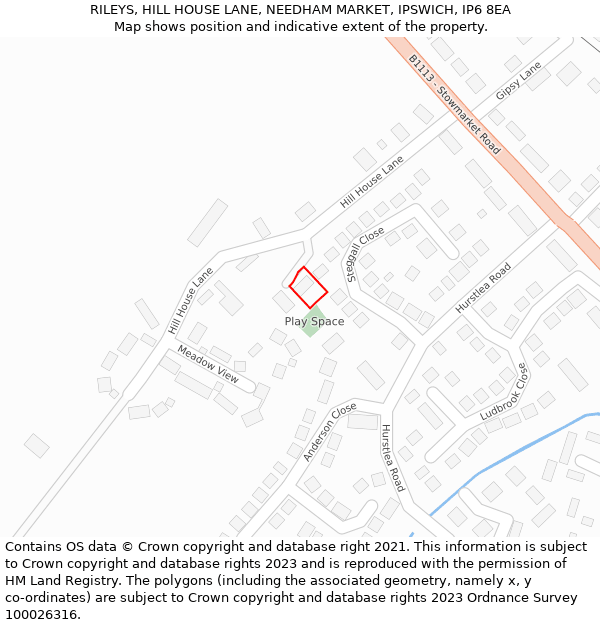 RILEYS, HILL HOUSE LANE, NEEDHAM MARKET, IPSWICH, IP6 8EA: Location map and indicative extent of plot