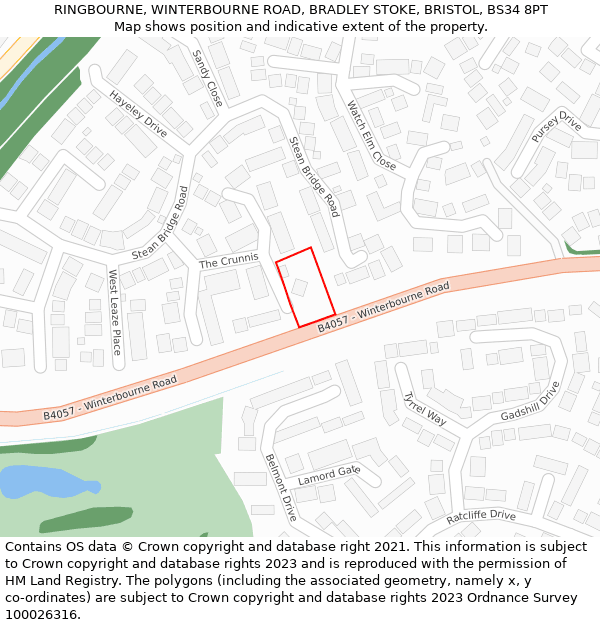 RINGBOURNE, WINTERBOURNE ROAD, BRADLEY STOKE, BRISTOL, BS34 8PT: Location map and indicative extent of plot
