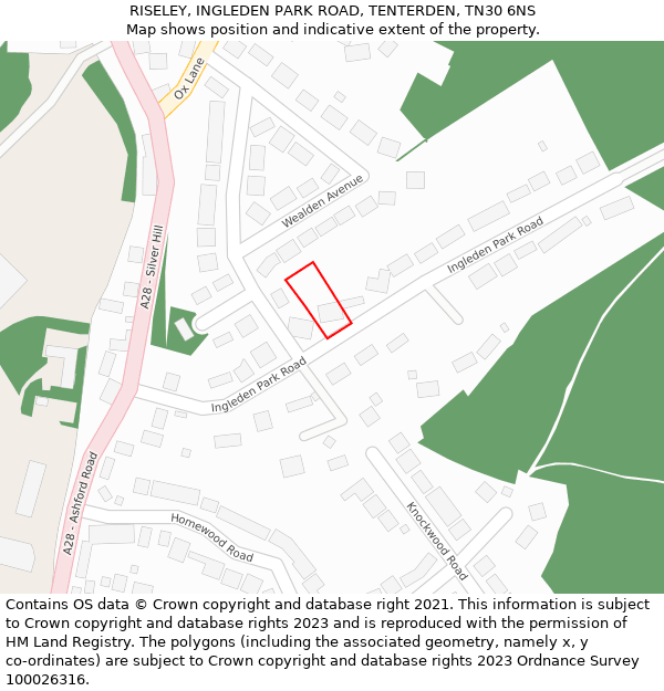 RISELEY, INGLEDEN PARK ROAD, TENTERDEN, TN30 6NS: Location map and indicative extent of plot