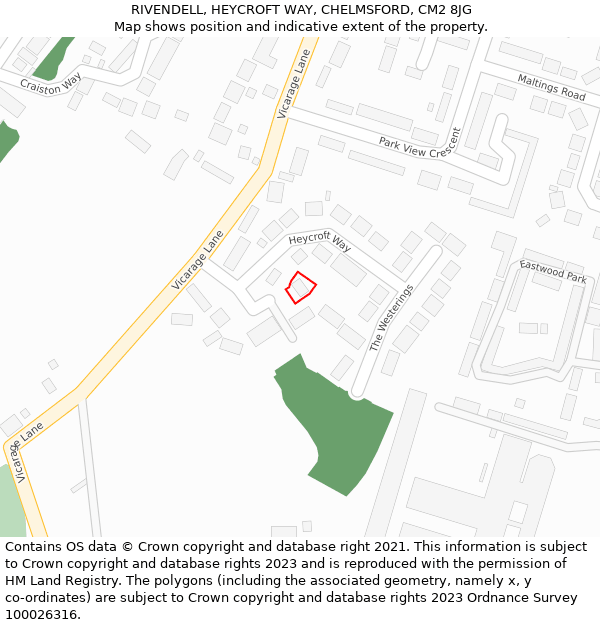 RIVENDELL, HEYCROFT WAY, CHELMSFORD, CM2 8JG: Location map and indicative extent of plot