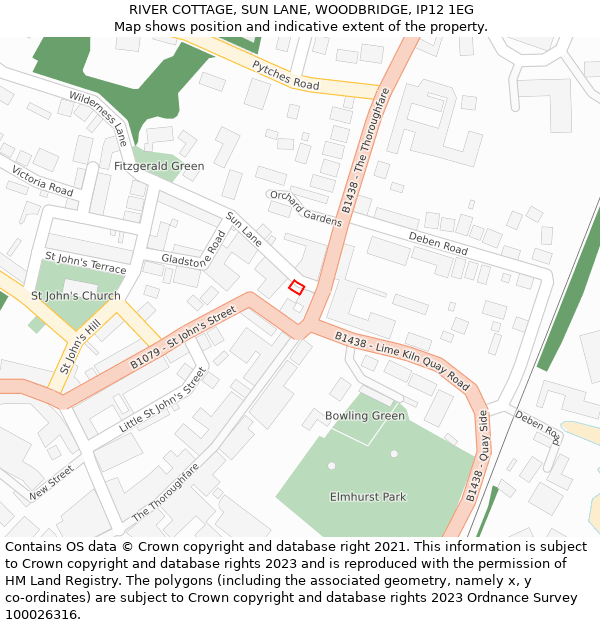 RIVER COTTAGE, SUN LANE, WOODBRIDGE, IP12 1EG: Location map and indicative extent of plot