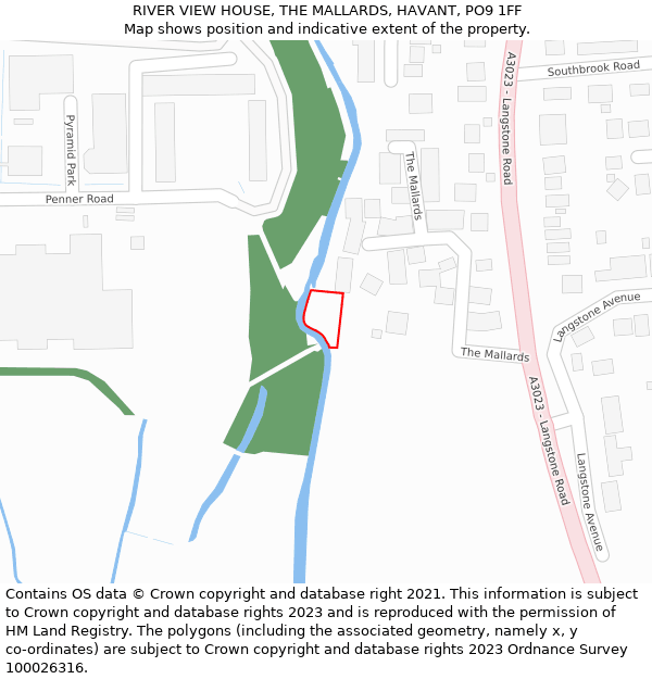 RIVER VIEW HOUSE, THE MALLARDS, HAVANT, PO9 1FF: Location map and indicative extent of plot
