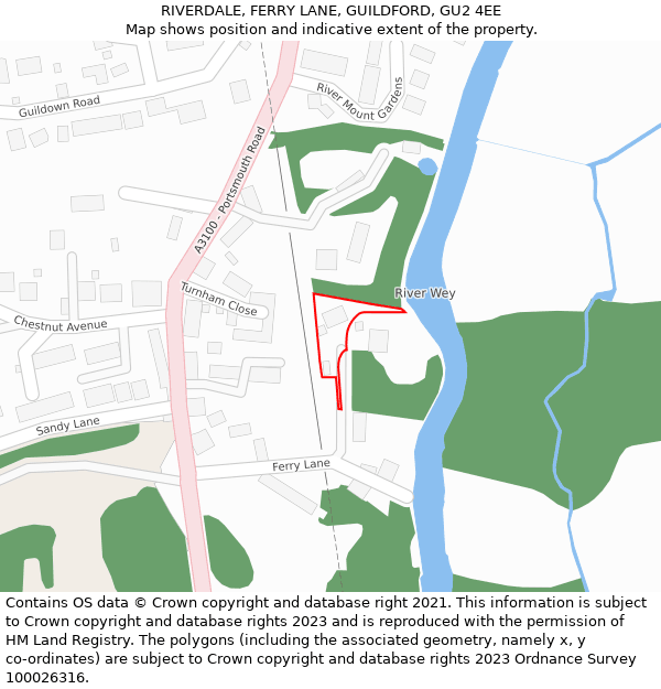 RIVERDALE, FERRY LANE, GUILDFORD, GU2 4EE: Location map and indicative extent of plot