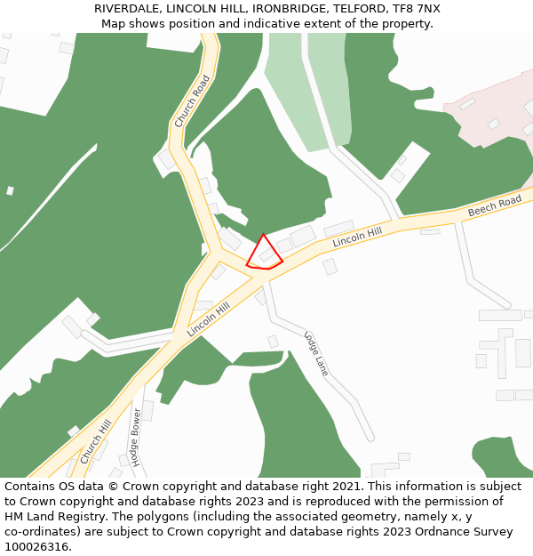 RIVERDALE, LINCOLN HILL, IRONBRIDGE, TELFORD, TF8 7NX: Location map and indicative extent of plot