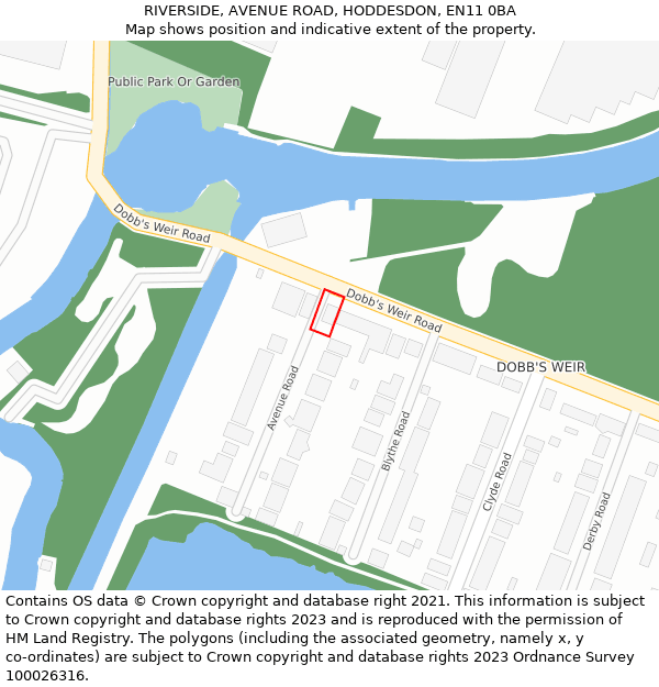 RIVERSIDE, AVENUE ROAD, HODDESDON, EN11 0BA: Location map and indicative extent of plot