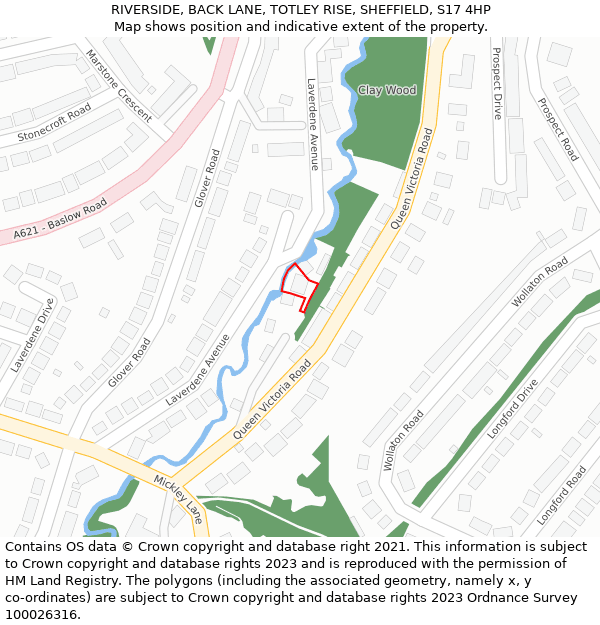 RIVERSIDE, BACK LANE, TOTLEY RISE, SHEFFIELD, S17 4HP: Location map and indicative extent of plot