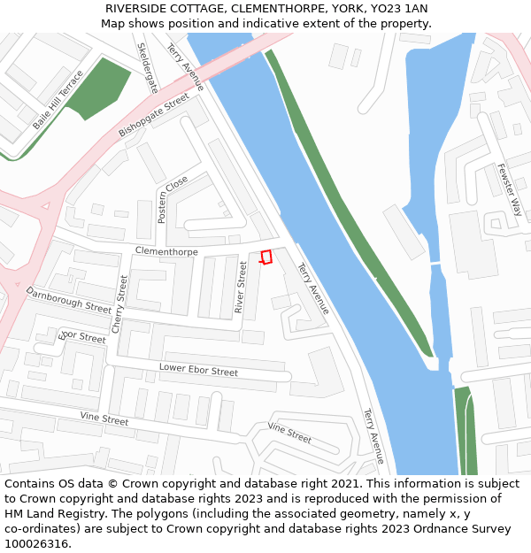 RIVERSIDE COTTAGE, CLEMENTHORPE, YORK, YO23 1AN: Location map and indicative extent of plot