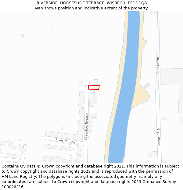 RIVERSIDE, HORSESHOE TERRACE, WISBECH, PE13 1QA: Location map and indicative extent of plot