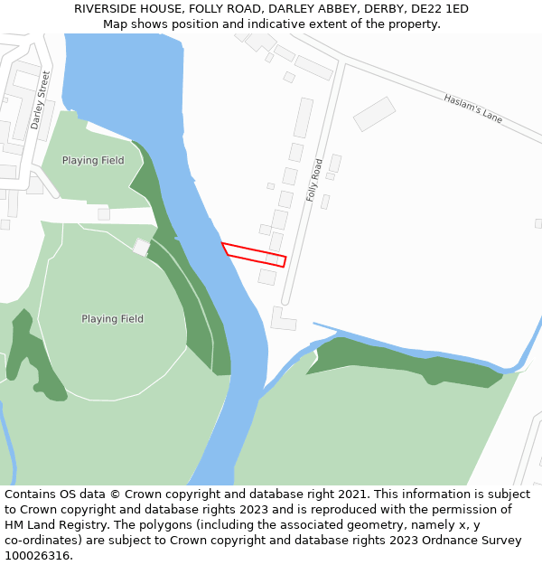 RIVERSIDE HOUSE, FOLLY ROAD, DARLEY ABBEY, DERBY, DE22 1ED: Location map and indicative extent of plot