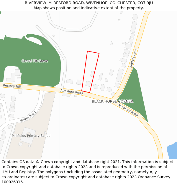 RIVERVIEW, ALRESFORD ROAD, WIVENHOE, COLCHESTER, CO7 9JU: Location map and indicative extent of plot