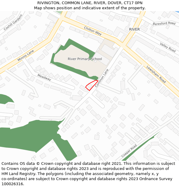 RIVINGTON, COMMON LANE, RIVER, DOVER, CT17 0PN: Location map and indicative extent of plot