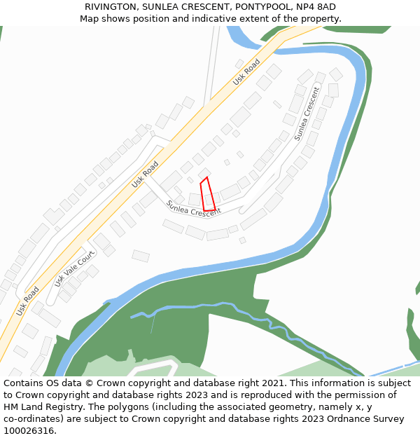 RIVINGTON, SUNLEA CRESCENT, PONTYPOOL, NP4 8AD: Location map and indicative extent of plot