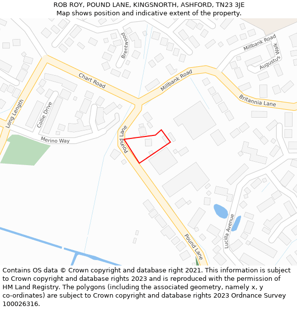ROB ROY, POUND LANE, KINGSNORTH, ASHFORD, TN23 3JE: Location map and indicative extent of plot