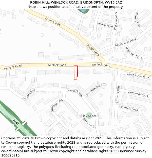 ROBIN HILL, WENLOCK ROAD, BRIDGNORTH, WV16 5AZ: Location map and indicative extent of plot