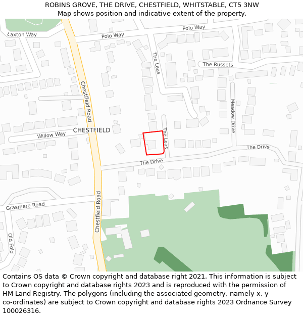 ROBINS GROVE, THE DRIVE, CHESTFIELD, WHITSTABLE, CT5 3NW: Location map and indicative extent of plot