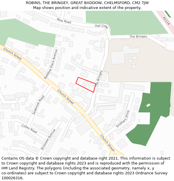 ROBINS, THE BRINGEY, GREAT BADDOW, CHELMSFORD, CM2 7JW: Location map and indicative extent of plot