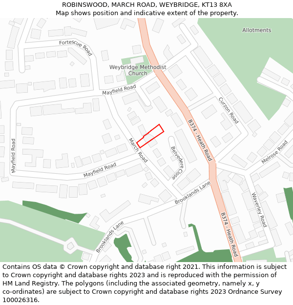 ROBINSWOOD, MARCH ROAD, WEYBRIDGE, KT13 8XA: Location map and indicative extent of plot