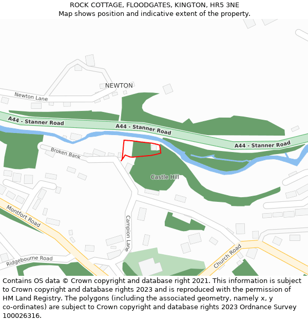 ROCK COTTAGE, FLOODGATES, KINGTON, HR5 3NE: Location map and indicative extent of plot
