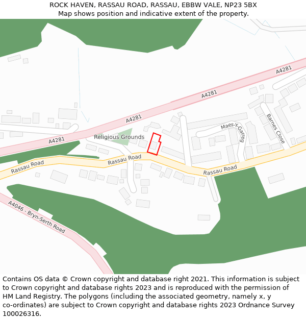 ROCK HAVEN, RASSAU ROAD, RASSAU, EBBW VALE, NP23 5BX: Location map and indicative extent of plot