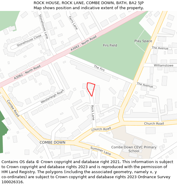 ROCK HOUSE, ROCK LANE, COMBE DOWN, BATH, BA2 5JP: Location map and indicative extent of plot