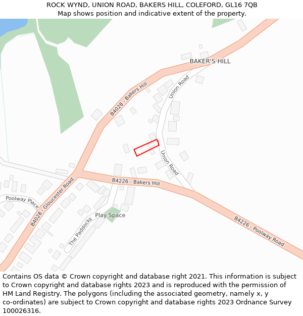 ROCK WYND, UNION ROAD, BAKERS HILL, COLEFORD, GL16 7QB: Location map and indicative extent of plot