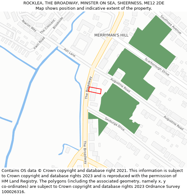 ROCKLEA, THE BROADWAY, MINSTER ON SEA, SHEERNESS, ME12 2DE: Location map and indicative extent of plot