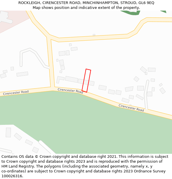 ROCKLEIGH, CIRENCESTER ROAD, MINCHINHAMPTON, STROUD, GL6 9EQ: Location map and indicative extent of plot