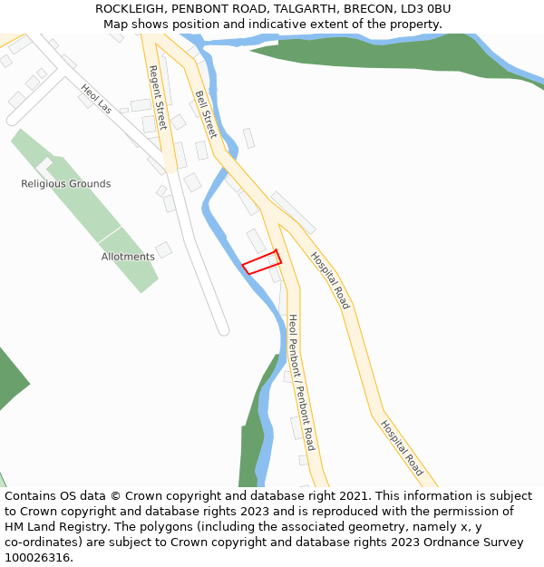 ROCKLEIGH, PENBONT ROAD, TALGARTH, BRECON, LD3 0BU: Location map and indicative extent of plot