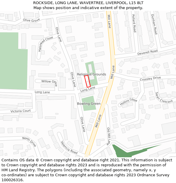 ROCKSIDE, LONG LANE, WAVERTREE, LIVERPOOL, L15 8LT: Location map and indicative extent of plot