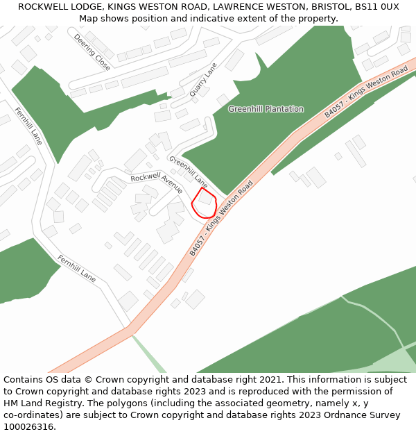 ROCKWELL LODGE, KINGS WESTON ROAD, LAWRENCE WESTON, BRISTOL, BS11 0UX: Location map and indicative extent of plot