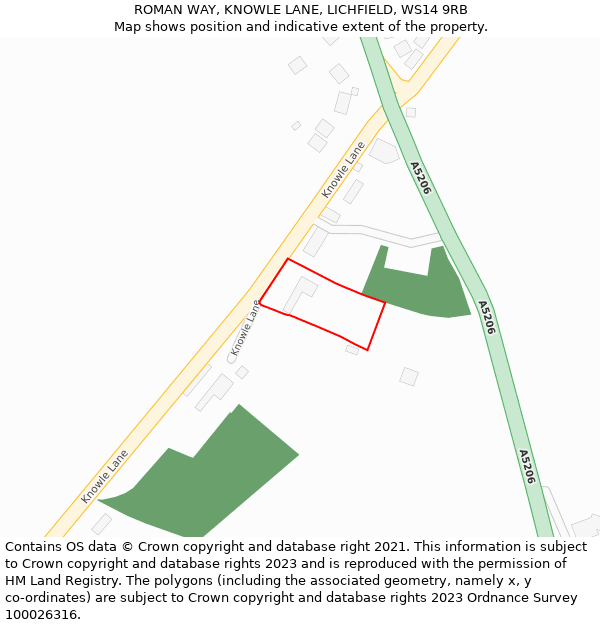 ROMAN WAY, KNOWLE LANE, LICHFIELD, WS14 9RB: Location map and indicative extent of plot
