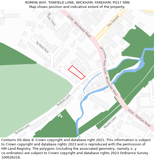 ROMAN WAY, TANFIELD LANE, WICKHAM, FAREHAM, PO17 5NN: Location map and indicative extent of plot