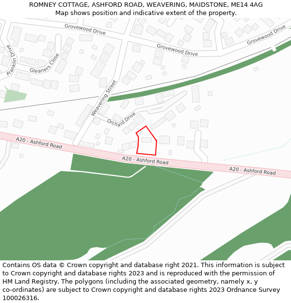 ROMNEY COTTAGE, ASHFORD ROAD, WEAVERING, MAIDSTONE, ME14 4AG: Location map and indicative extent of plot