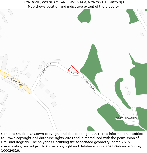 RONDONE, WYESHAM LANE, WYESHAM, MONMOUTH, NP25 3JU: Location map and indicative extent of plot