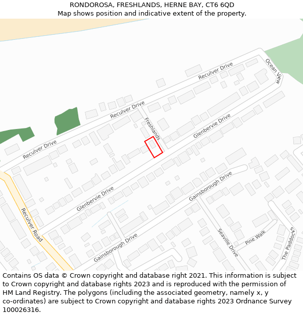 RONDOROSA, FRESHLANDS, HERNE BAY, CT6 6QD: Location map and indicative extent of plot