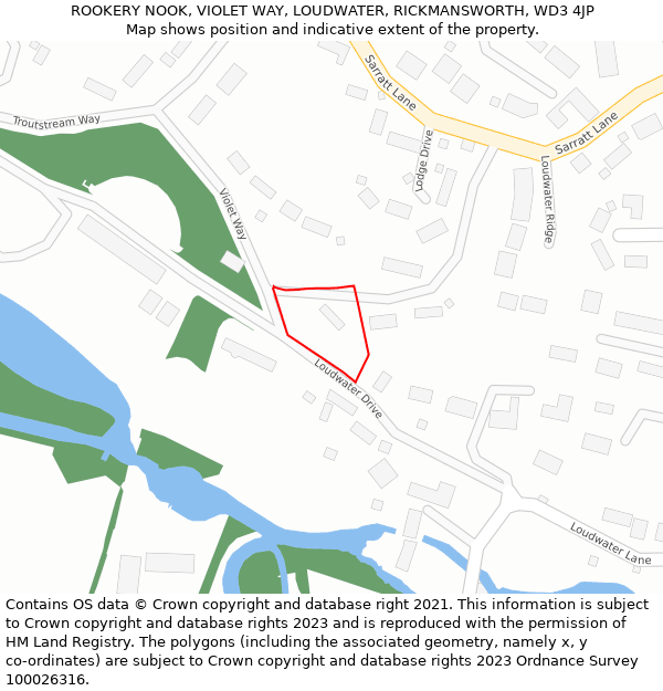 ROOKERY NOOK, VIOLET WAY, LOUDWATER, RICKMANSWORTH, WD3 4JP: Location map and indicative extent of plot