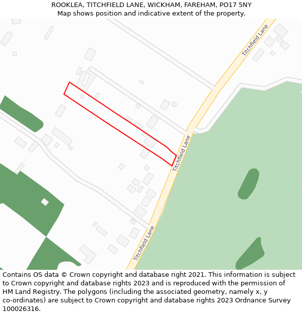 ROOKLEA, TITCHFIELD LANE, WICKHAM, FAREHAM, PO17 5NY: Location map and indicative extent of plot