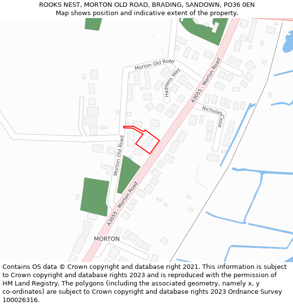 ROOKS NEST, MORTON OLD ROAD, BRADING, SANDOWN, PO36 0EN: Location map and indicative extent of plot