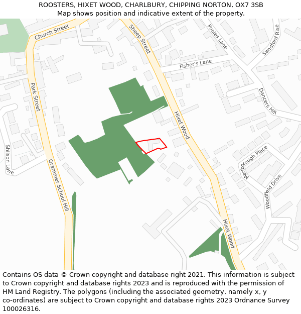 ROOSTERS, HIXET WOOD, CHARLBURY, CHIPPING NORTON, OX7 3SB: Location map and indicative extent of plot
