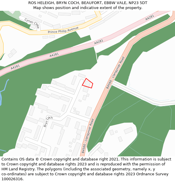 ROS HELEIGH, BRYN COCH, BEAUFORT, EBBW VALE, NP23 5DT: Location map and indicative extent of plot