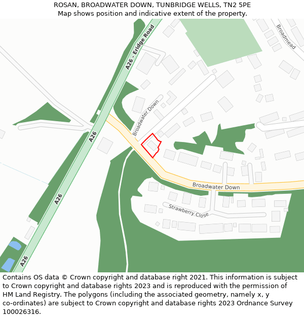 ROSAN, BROADWATER DOWN, TUNBRIDGE WELLS, TN2 5PE: Location map and indicative extent of plot