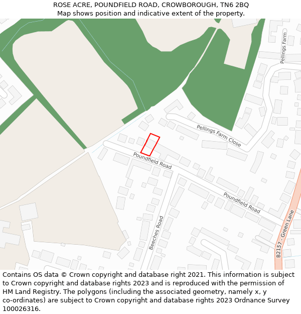 ROSE ACRE, POUNDFIELD ROAD, CROWBOROUGH, TN6 2BQ: Location map and indicative extent of plot