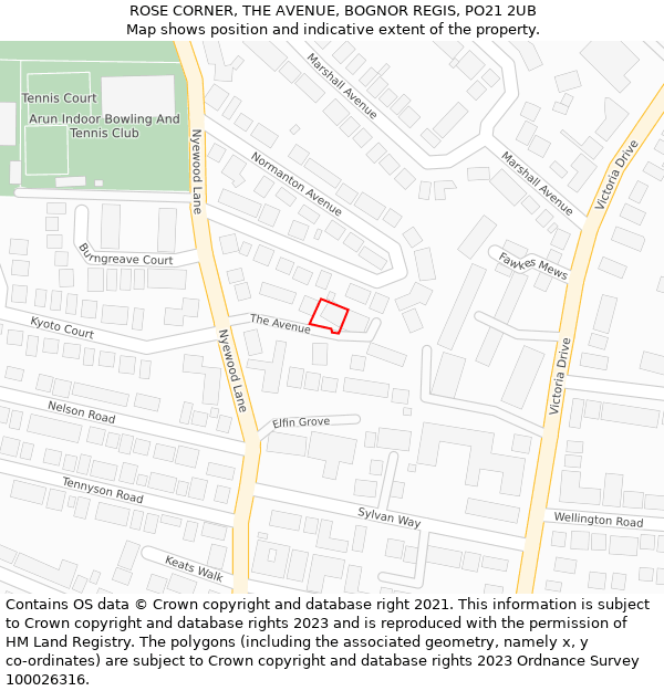 ROSE CORNER, THE AVENUE, BOGNOR REGIS, PO21 2UB: Location map and indicative extent of plot