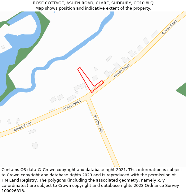 ROSE COTTAGE, ASHEN ROAD, CLARE, SUDBURY, CO10 8LQ: Location map and indicative extent of plot