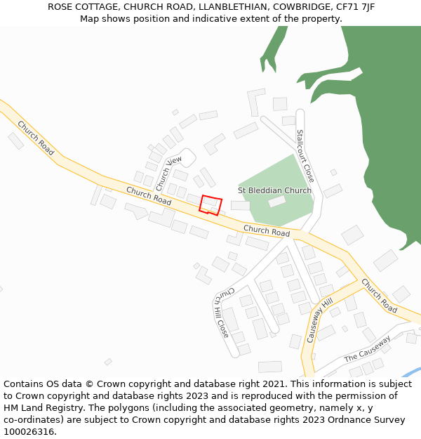 ROSE COTTAGE, CHURCH ROAD, LLANBLETHIAN, COWBRIDGE, CF71 7JF: Location map and indicative extent of plot