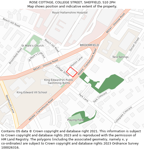 ROSE COTTAGE, COLLEGE STREET, SHEFFIELD, S10 2PH: Location map and indicative extent of plot